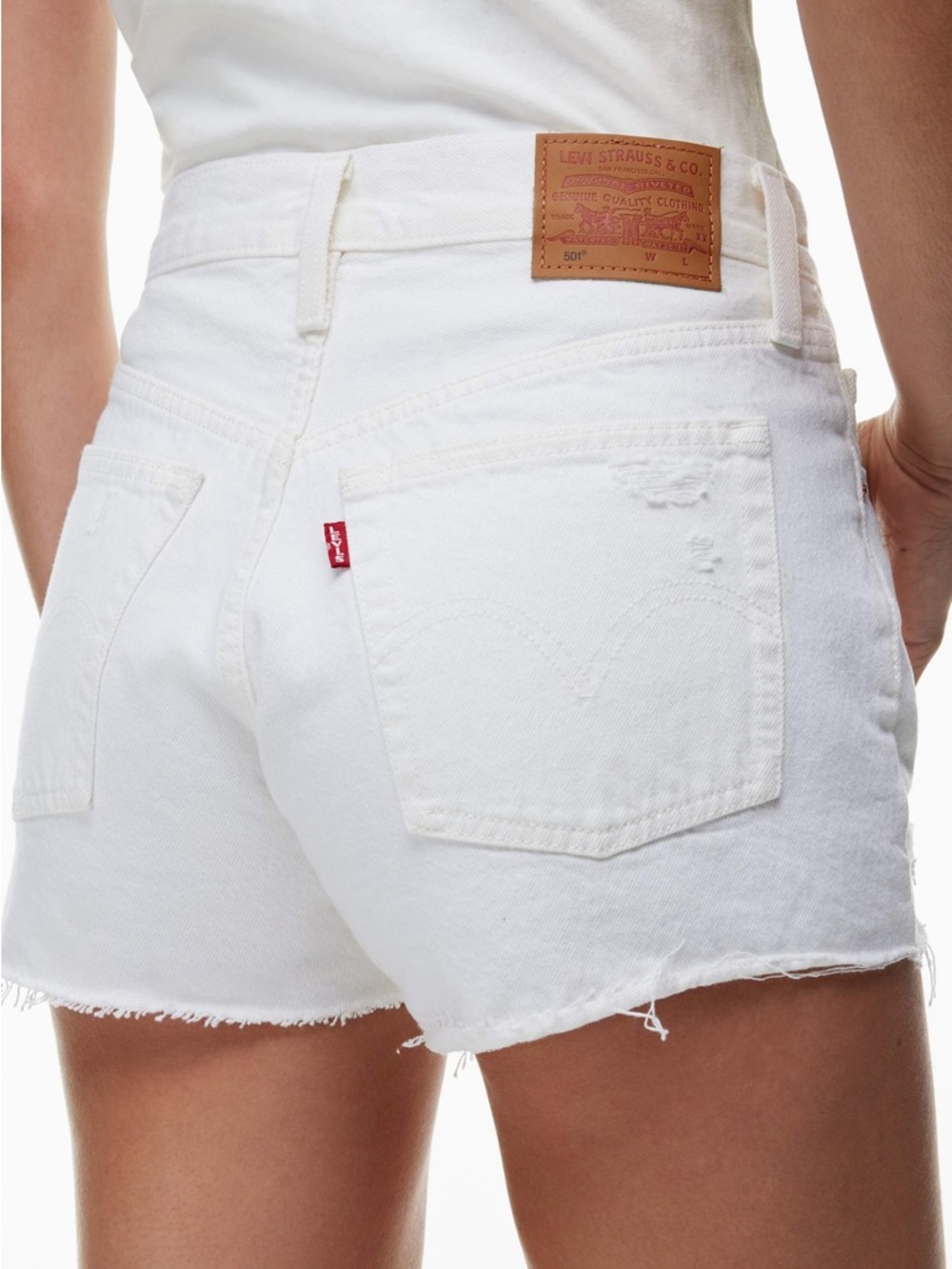 NWT Levi's 501 Women's High Rise White Denim Cut Off Frayed Distressed Short W26 - Picture 2 of 15